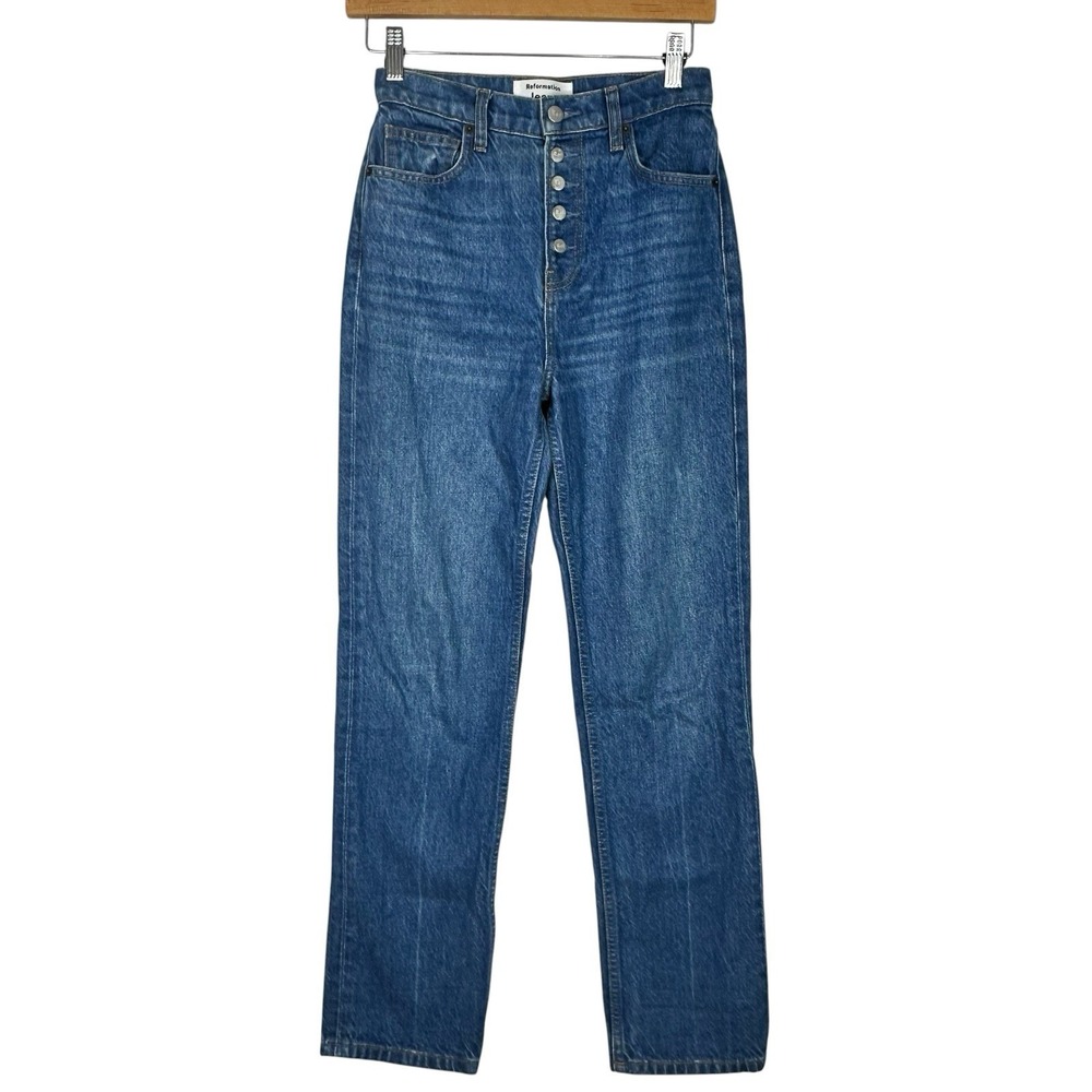 Reformation Cynthia Button Fly High Rise Straight Jeans Womens 25‎ Wash Zenia